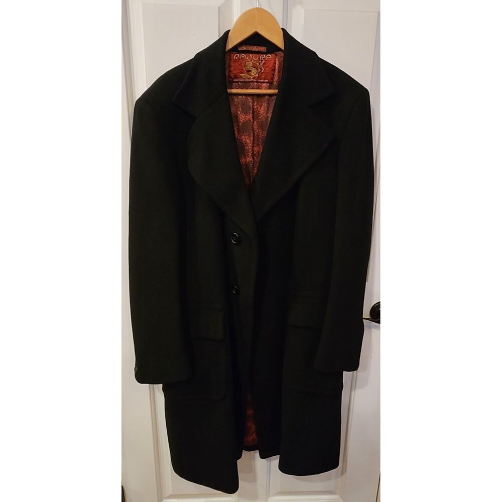 Rajura Cashmere Witty Brothers Overcoat Mens Size 42 44 Black Long Coat Vintage - Picture 9 of 9